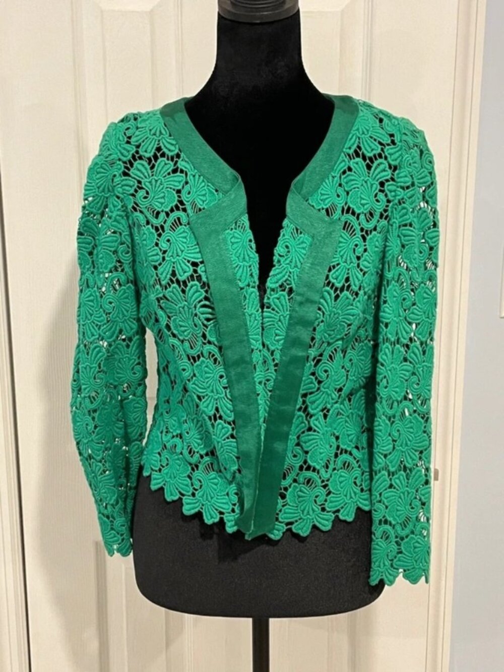 Anthropologie Women's Green Floral Guipure Lace Open Cardigan Jacket XS NWT